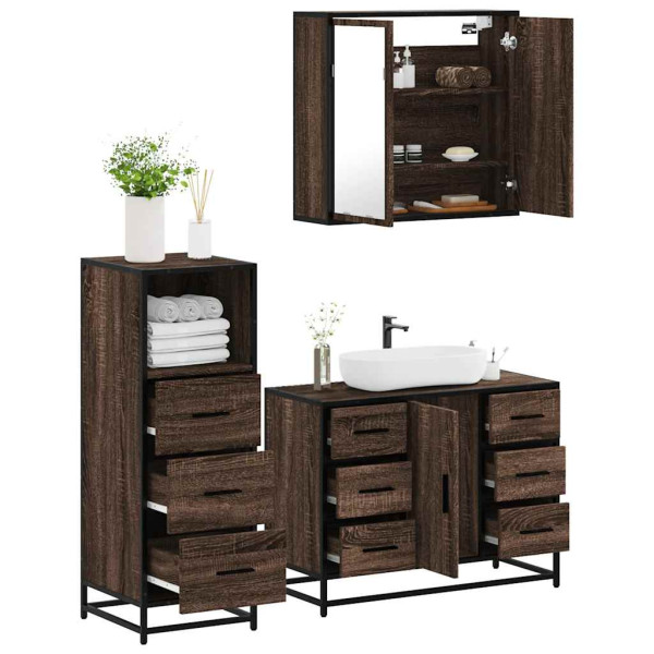 Set de muebles baño 3 pzas madera contrachapada roble marrón D