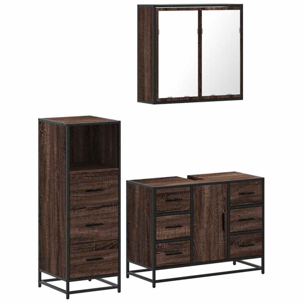 Set de muebles baño 3 pzas madera contrachapada roble marrón M 2