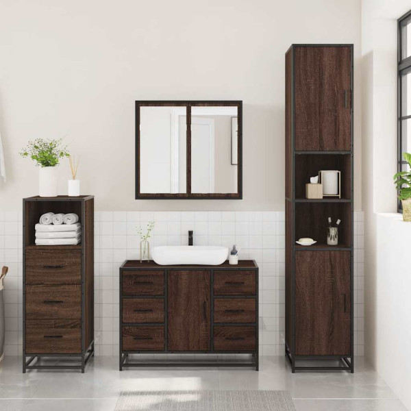 Set de muebles baño 3 pzas madera contrachapada roble marrón M 3