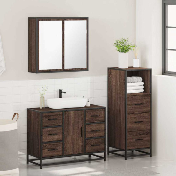 Set de muebles baño 3 pzas madera contrachapada roble marrón M 4