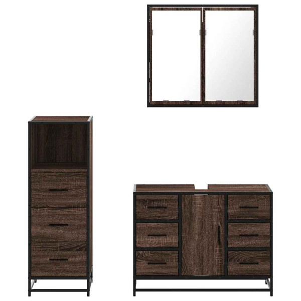 Set de muebles baño 3 pzas madera contrachapada roble marrón M 5