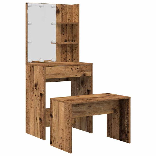 Juego de tocador con LED madera contrachapada madera vieja M 2