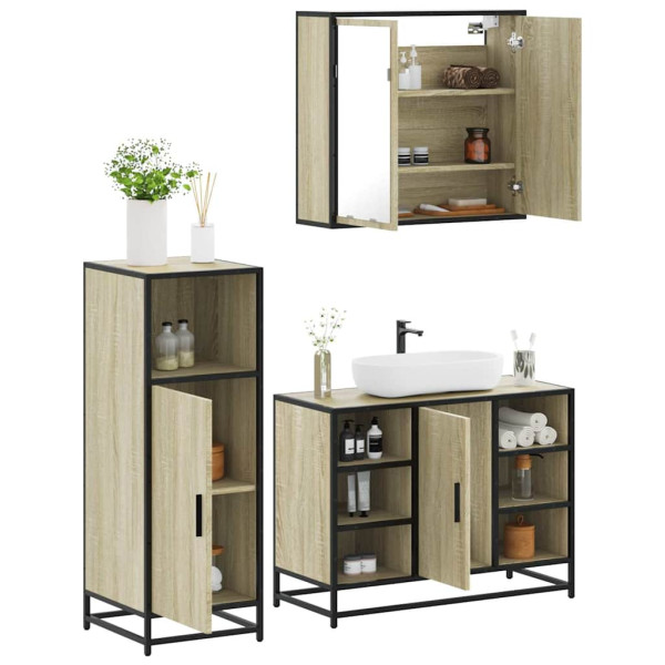 Set de muebles de baño 3 pzas madera contrachapada roble Sonoma D