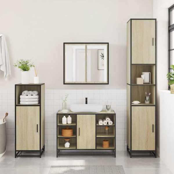 Set de muebles de baño 3 pzas madera contrachapada roble Sonoma M 3