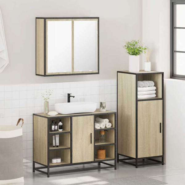 Set de muebles de baño 3 pzas madera contrachapada roble Sonoma M 4
