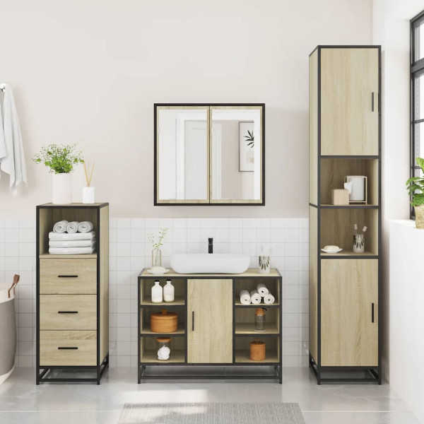 Set de muebles de baño 3 pzas madera contrachapada roble Sonoma M 3