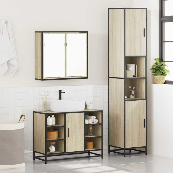Set de muebles de baño 3 pzas madera contrachapada roble Sonoma M 4