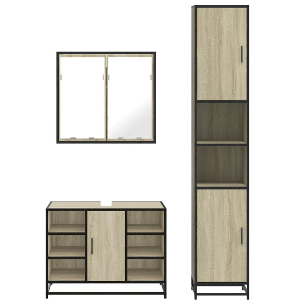 Set de muebles de baño 3 pzas madera contrachapada roble Sonoma M 5