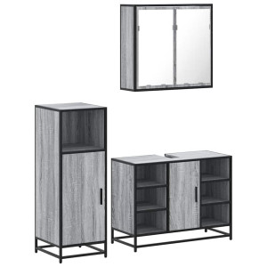 Set de muebles de baño 3 pzas madera contrachapada gris sonoma H
