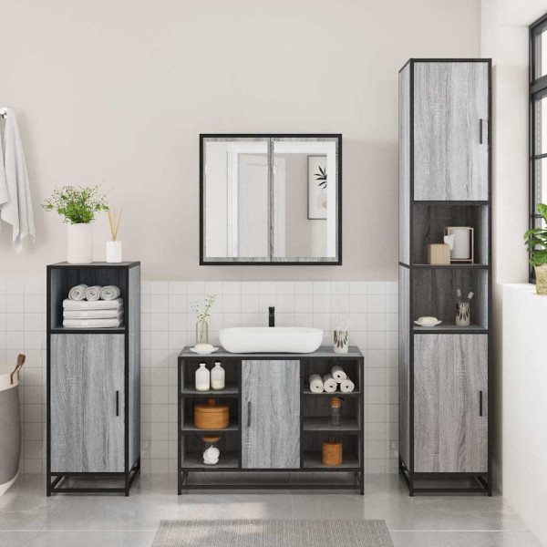 Set de muebles de baño 3 pzas madera contrachapada gris sonoma M 3