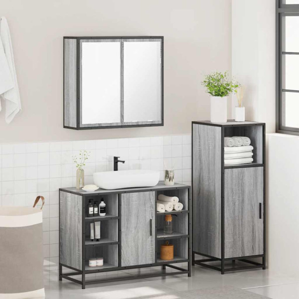 Set de muebles de baño 3 pzas madera contrachapada gris sonoma M 4