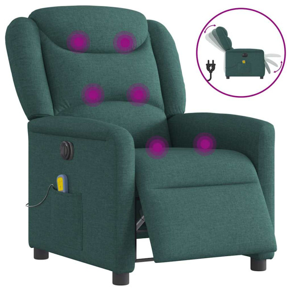 Sillón reclinable de masaje eléctrico tela verde oscuro D