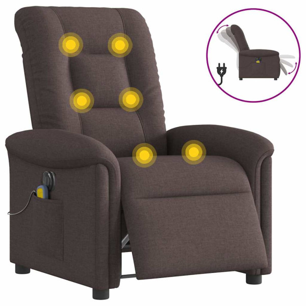 Sillón reclinable de masaje eléctrico tela marrón oscuro D