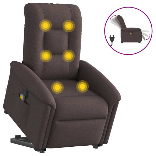 Sillón masaje eléctrico reclinable elevable tela marrón oscuro D