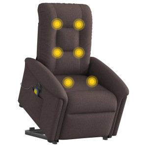 Sillón masaje eléctrico reclinable elevable tela marrón oscuro H
