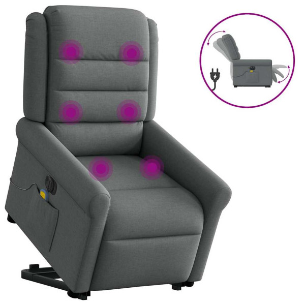Sillón de masaje eléctrico reclinable elevable tela gris oscuro D