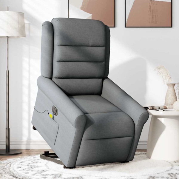 Sillón de masaje eléctrico reclinable elevable tela gris oscuro M 3