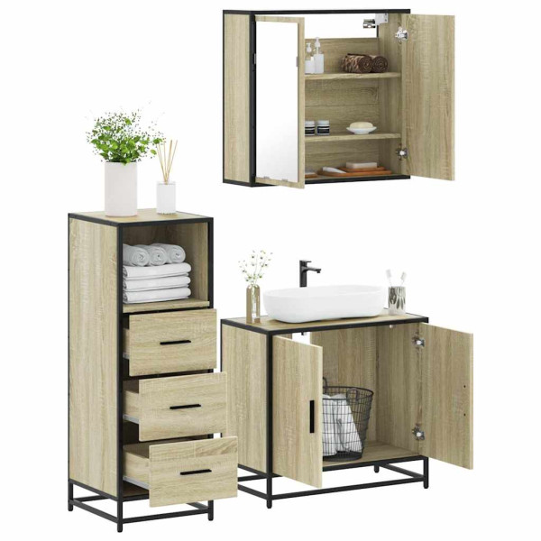 Set de muebles de baño 3 pzas madera contrachapada roble Sonoma D