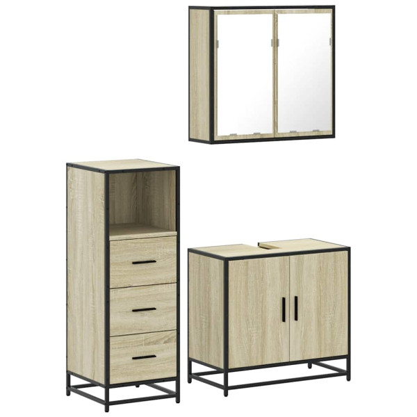 Set de muebles de baño 3 pzas madera contrachapada roble Sonoma M 2
