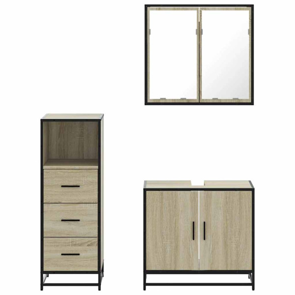 Set de muebles de baño 3 pzas madera contrachapada roble Sonoma M 5