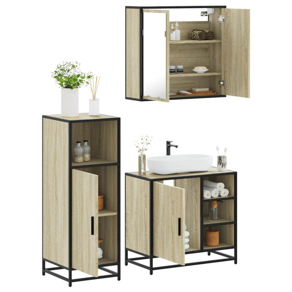 Set de muebles de baño 3 pzas madera contrachapada roble Sonoma D