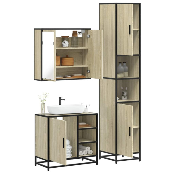 Set de muebles de baño 3 pzas madera contrachapada roble Sonoma D