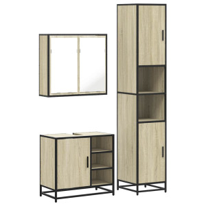 Set de muebles de baño 3 pzas madera contrachapada roble Sonoma H