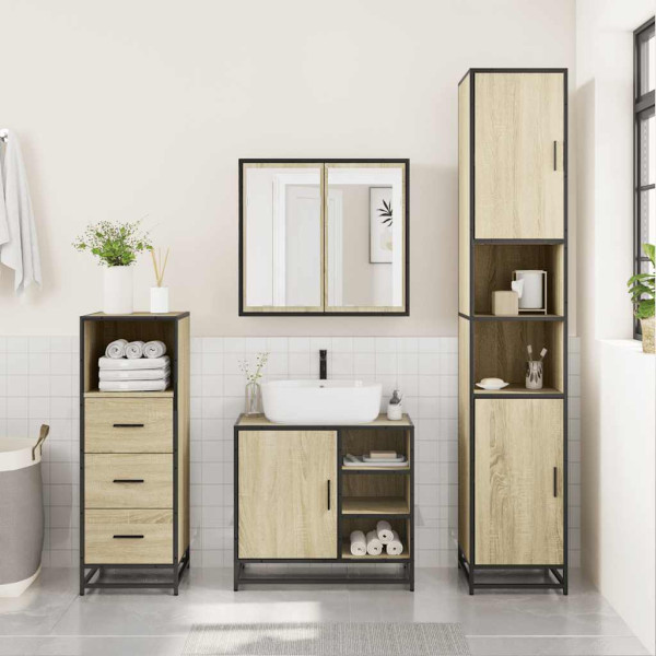 Set de muebles de baño 3 pzas madera contrachapada roble Sonoma M 3
