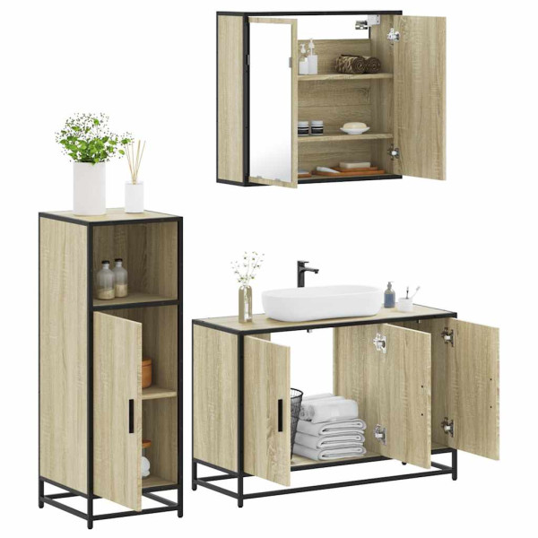Set de muebles de baño 3 pzas madera contrachapada roble Sonoma D