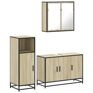 Set de muebles de baño 3 pzas madera contrachapada roble Sonoma H