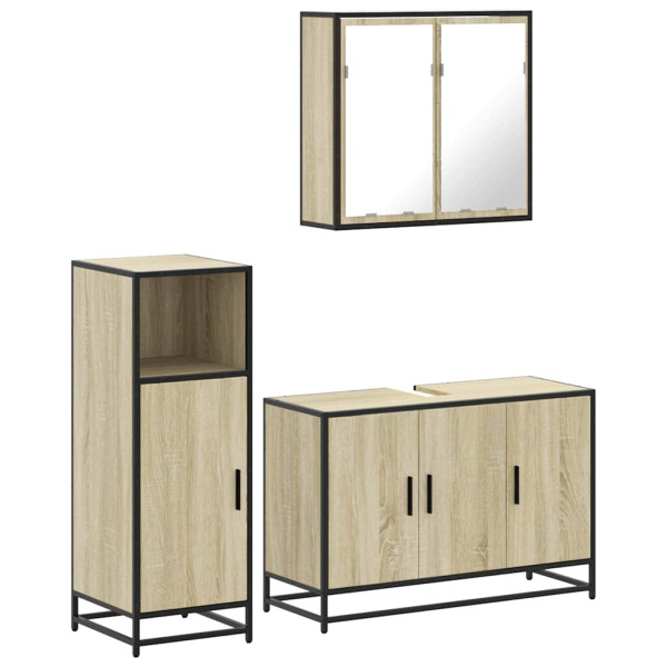 Set de muebles de baño 3 pzas madera contrachapada roble Sonoma M 2