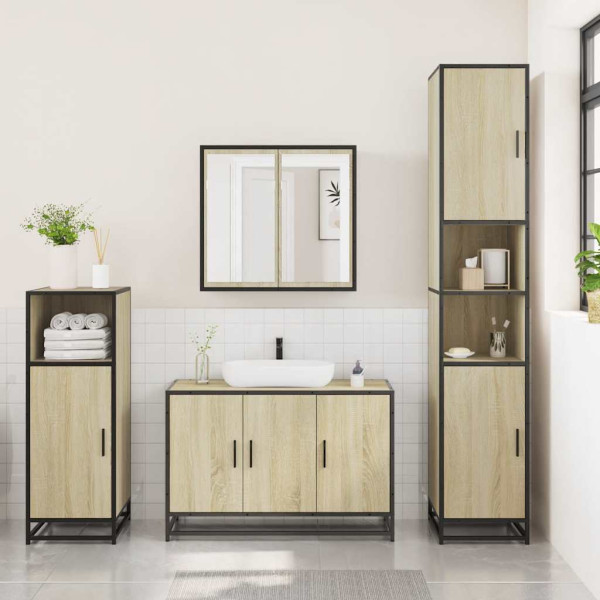 Set de muebles de baño 3 pzas madera contrachapada roble Sonoma M 3