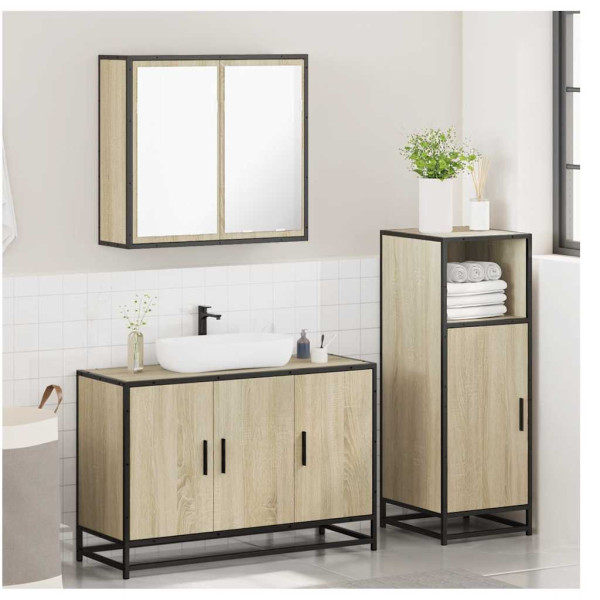 Set de muebles de baño 3 pzas madera contrachapada roble Sonoma M 4