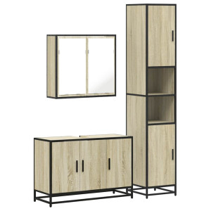 Set de muebles de baño 3 pzas madera contrachapada roble Sonoma H