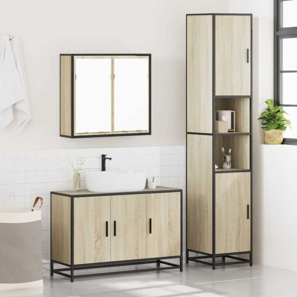 Set de muebles de baño 3 pzas madera contrachapada roble Sonoma M 4