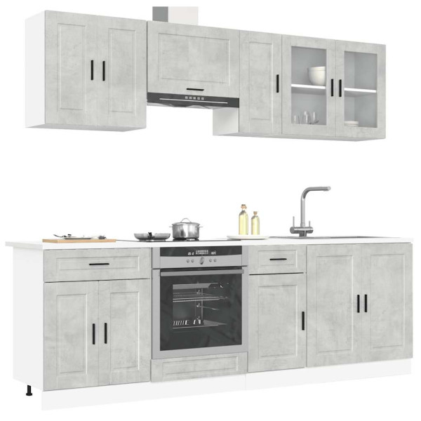 Mueble cocina Kalmar gris hormigón 8 pzas madera contrachapada D