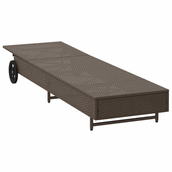 Tumbona con ruedas y cojín ratán sintético marrón M 5
