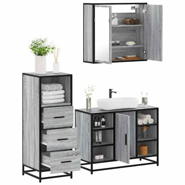 Set de muebles de baño 3 pzas madera contrachapada gris sonoma D