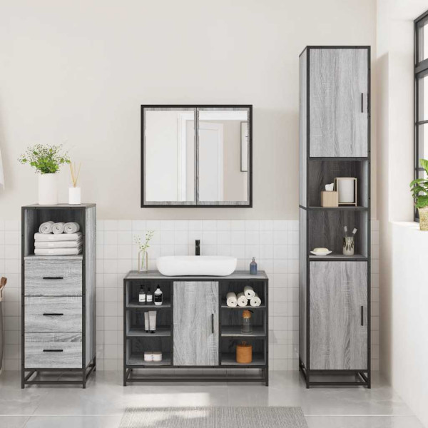 Set de muebles de baño 3 pzas madera contrachapada gris sonoma M 3