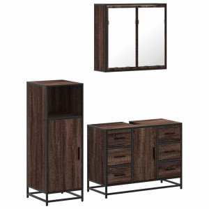 Set de muebles baño 3 pzas madera contrachapada roble marrón H