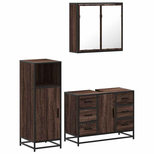 Set de muebles baño 3 pzas madera contrachapada roble marrón M 2