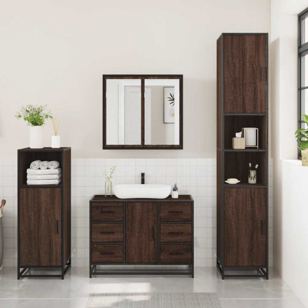 Set de muebles baño 3 pzas madera contrachapada roble marrón M 3