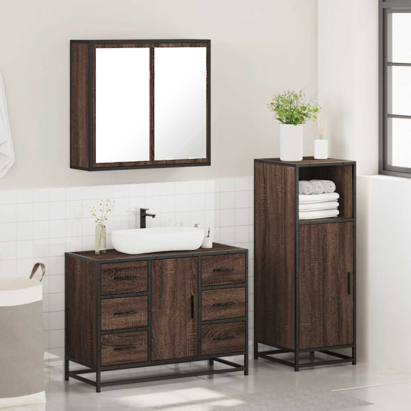 Set de muebles baño 3 pzas madera contrachapada roble marrón M 4