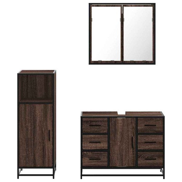 Set de muebles baño 3 pzas madera contrachapada roble marrón M 5