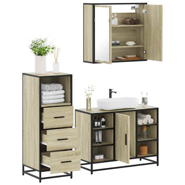 Set de muebles de baño 3 pzas madera contrachapada roble Sonoma D