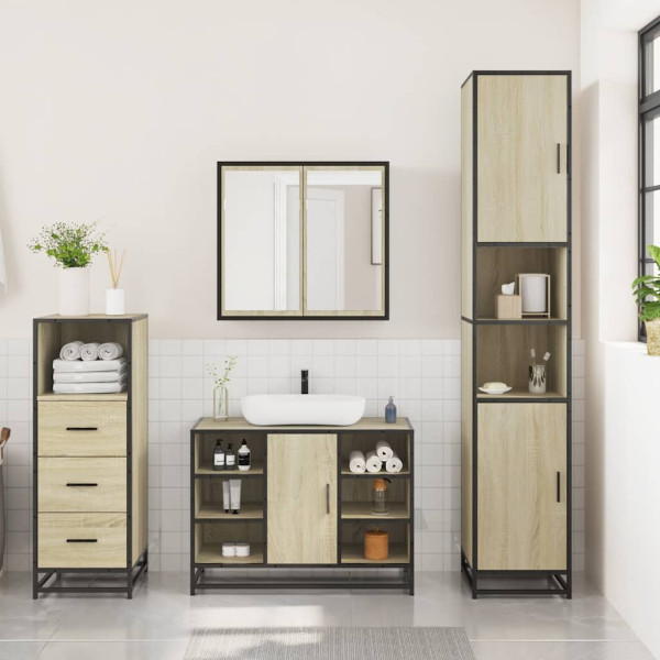 Set de muebles de baño 3 pzas madera contrachapada roble Sonoma M 3