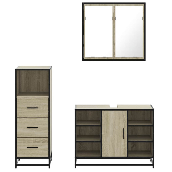 Set de muebles de baño 3 pzas madera contrachapada roble Sonoma M 5