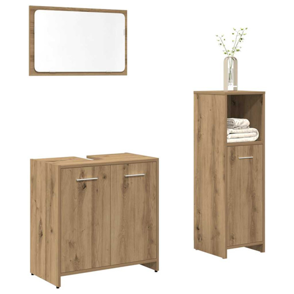 Juego de muebles baño 3 piezas madera ingeniería roble artisan D