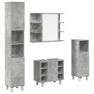 Juego muebles de baño 4 pzas madera contrachapada gris hormigón H