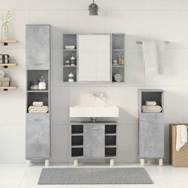 Juego muebles de baño 4 pzas madera contrachapada gris hormigón M 3